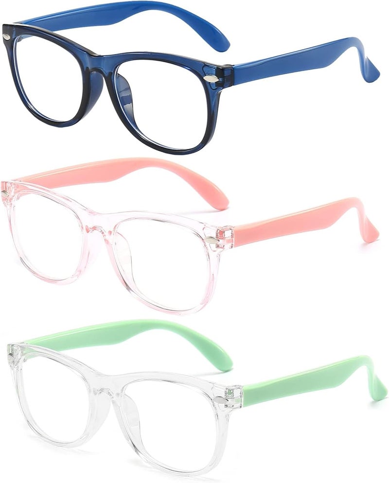 FANNYGO Store 3 Pack kids Blue Light Blocking Glasses For Girls And Boys Computer Blue Light Blocking Glasses For Age 3-9 (Dark blue + Light pink +Light green) - Image 1